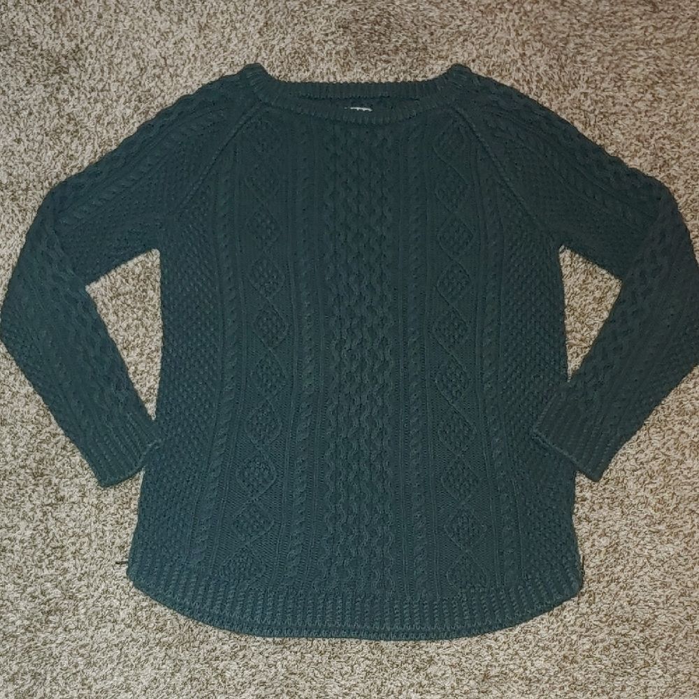 L.L. Bean Signature Green Cable Knit Sweater Women's M Fisherman Jumper